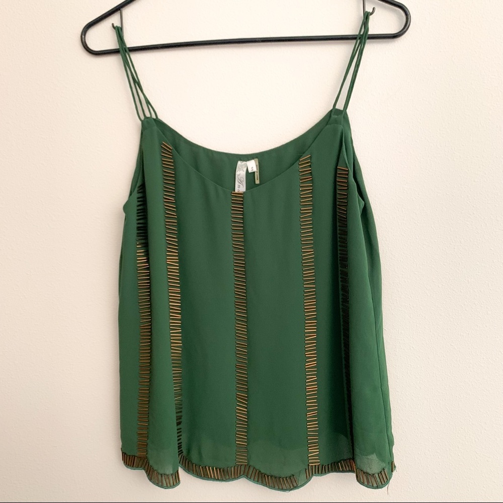 Green Beaded Camisole with Scallop Trim